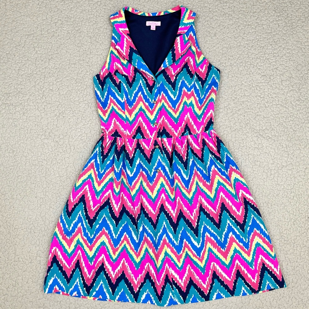 Lilly Pulitzer Sherlynn Sleeveless Chevron Stripe Mini Shirt Dress